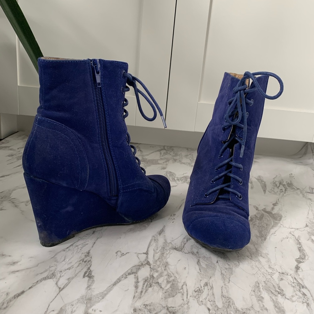 Faux blue suede booties